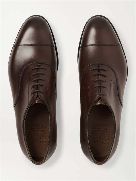 Dark brown Chelsea Cap-Toe Burnished-Leather Oxford Shoes | EDWARD ...