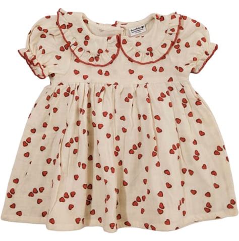 Snowflakes Girls' Short Sleeve, Double Muslin Fabric Dress With Heart ...