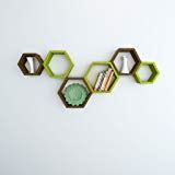 Artesia Decorative MDF Brown & Green Hexagon Shape Wall Shelf Set Of 6 ...