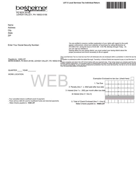 Fillable Form Lst-3 - Local Services Tax Individual Return printable ...