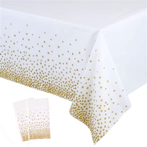 2 Pack White and Gold Tablecloth Disposable Gold Tables Tablecloth