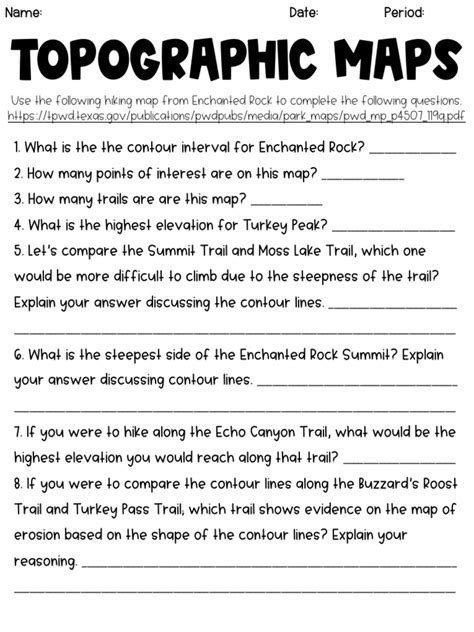 Topographic Map Worksheet 的图像结果
