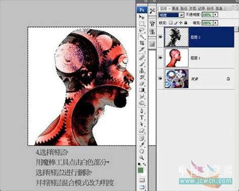 用Adobe Photoshop计算命令合成机械头像(2)_软件学园_科技时代_新浪网