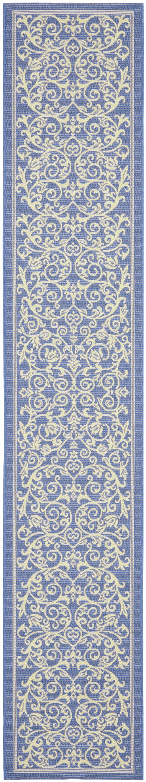 SAFAVIEH Courtyard Nanda Botanical Indoor/Outdoor Runner Rug, Blue ...