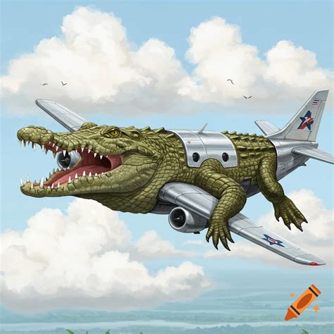 A crocodile combined with an airplane flying in the sky. on Craiyon