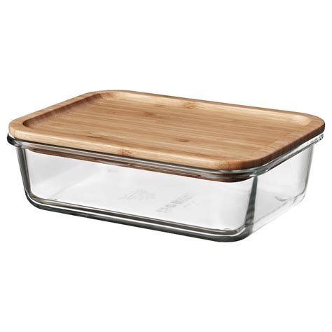 IKEA 365+ food container with lid, rectangular glass/bamboo, 1.0 l (34 ...
