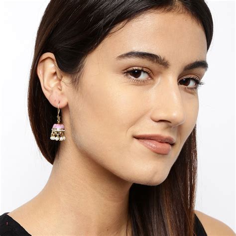 Buy Fida Pink Gold Floral Jhumkas Online
