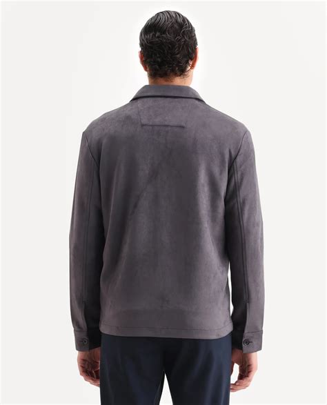 Rare Rabbit Men's Delk-25 Grey Polyester Blend Fabric Collared Neck Re