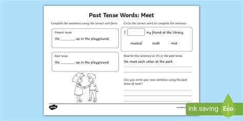 Past Tense Words - Meet Worksheet (teacher made) - Twinkl