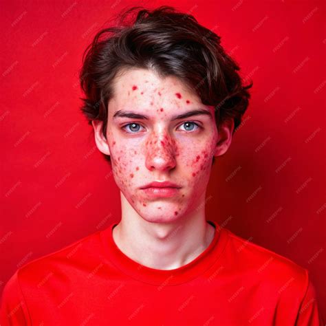 Closeup of person with facial acne skin blemishes highlighting common skin issues imperfections ...