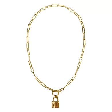 Adornia 14k Gold Plated Paper Clip Chain Padlock Toggle Necklace
