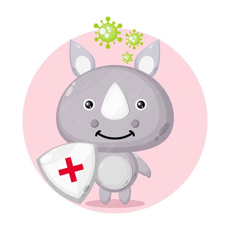Rhino virus protection cute character logo | Premium Vector