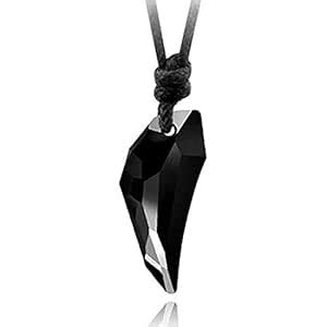 Peora Unisex-Adult Wolf Tooth Black Crystal Pendant Necklace With ...