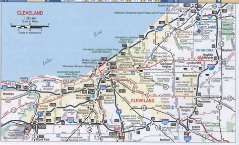 Cleveland city OH roads map, free map highway Cleveland surrounding area