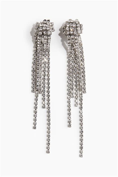 Women's Silver-coloured Long rhinestone earrings | H&M IN