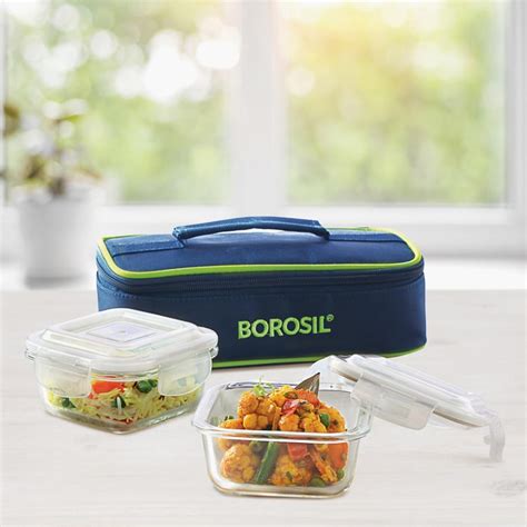 Buy BOROSIL Klip And Store Square Tiffin Box with Bag - Set of 2 ...