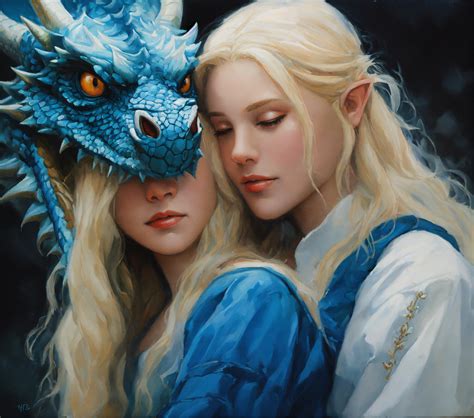 Lexica - Oil painting of a huge, magnificent two meter big blue dragon head with a 15 year old ...