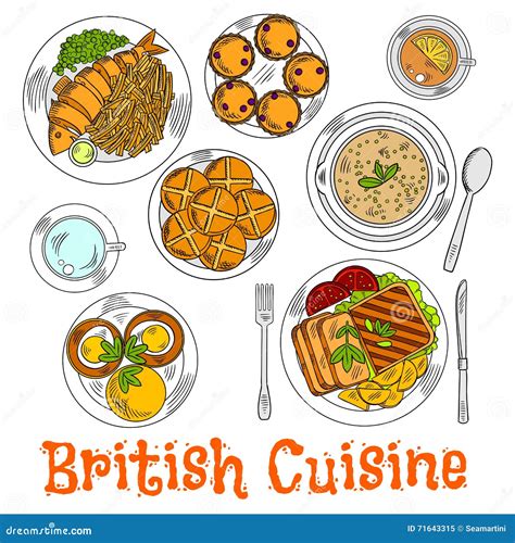 Bosquejo Colorido De La Cena De Domingo Del Inglés Ilustración del ...