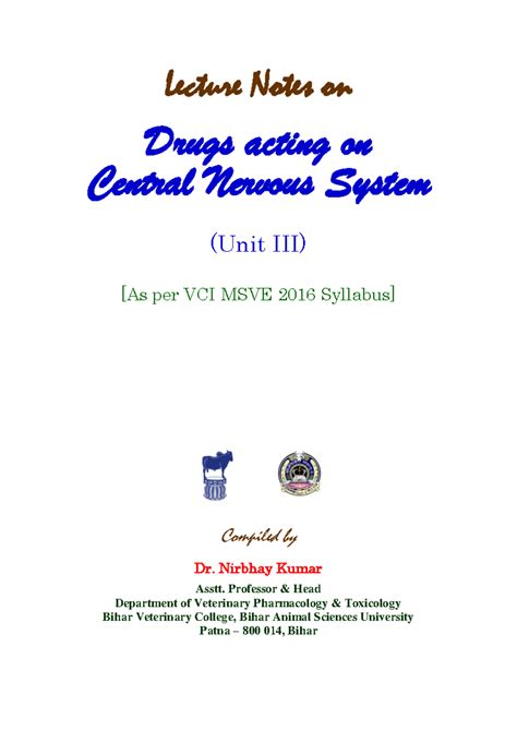 Lecture Notes on CNS Drugs - VCI MSVE 2016 (Unit III) - Studocu