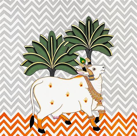 Set of 3 Shrinathji Pichwai and Cow Pichwai Painting Art Handmade Desi ...