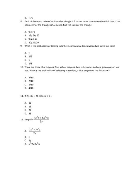 SOLUTION: Tsi math practice questions - Studypool