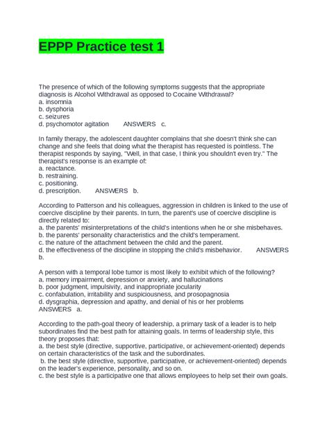 EPPP Practice Test 1: Psychology and Counseling | Exams Nursing | Docsity