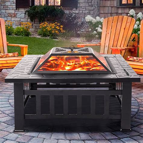 Fire Pits for Outside, 32" Wood Burning Fire Pit Tables with Screen Lid ...
