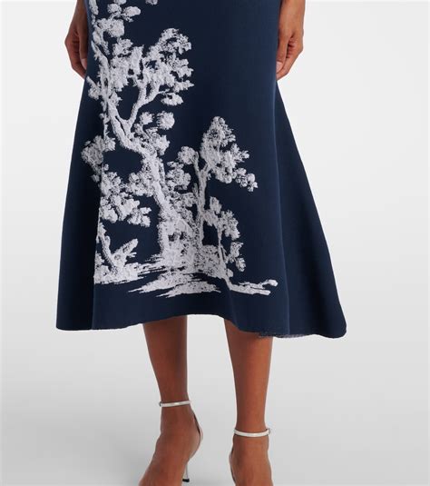 Asymmetric printed midi skirt in blue - Erdem | Mytheresa