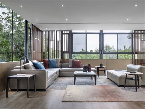 450平米新中式风格别墅客厅装修效果图，窗帘创意设计图 - 金地新家官网