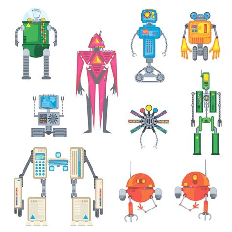 Set of modern robots on a white background. | Premium Vector