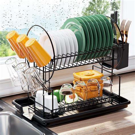 Z&L HOUSE carbon steel 2-Tier Dish Drying Rack,Space Saving Dish ...