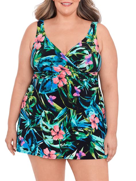Simply Slim Women's and Plus Cross Your Heart One Piece Swim Dress ...