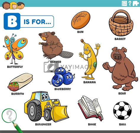 letter b words educational set with cartoon characters by izakowski ...