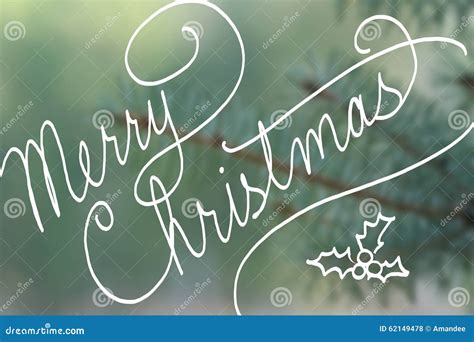 Cursive Handwriting Typography Saying Merry Christmas on Blurred Blue ...