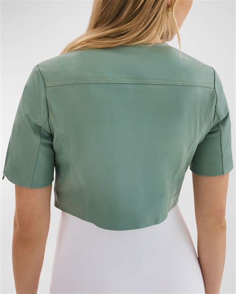 LaMarque Kirsi Short-Sleeve Cropped Leather Biker Jacket | Neiman Marcus