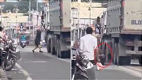 Miraculous Escape! Video Shows Biker Risks Life To Stop Speeding Mining ...