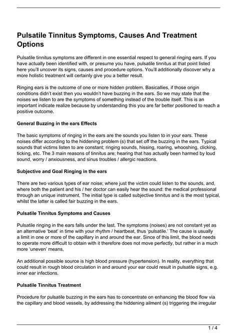 Pulsatile Tinnitus Symptoms, Causes And Treatment Options | PDF