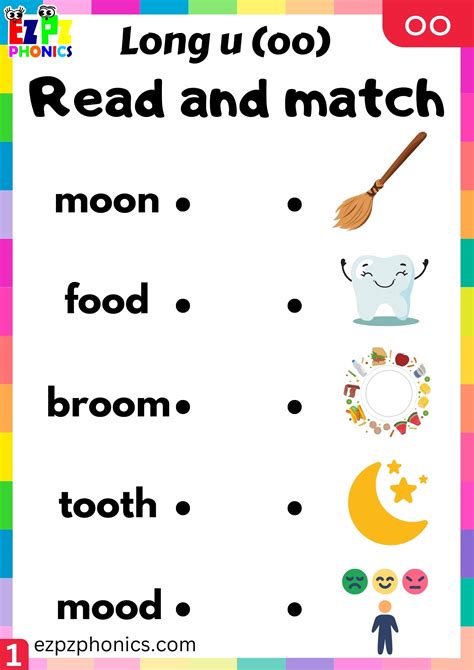 Read and Match the Words with the Images for oo Words Long u (oo) Sound - ezpzphonics.com