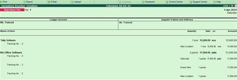Rejection Outward in Tally.ERP 9