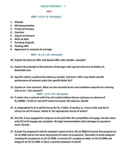 Contract - I - LAW OF CONTRACT I 2017 PART marks) 1. Mistake 2 ...