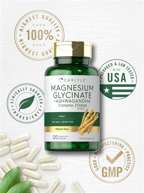 Carlyle Magnesium Glycinate + Ashwagandha Complex (2740 mg) - 120 ...