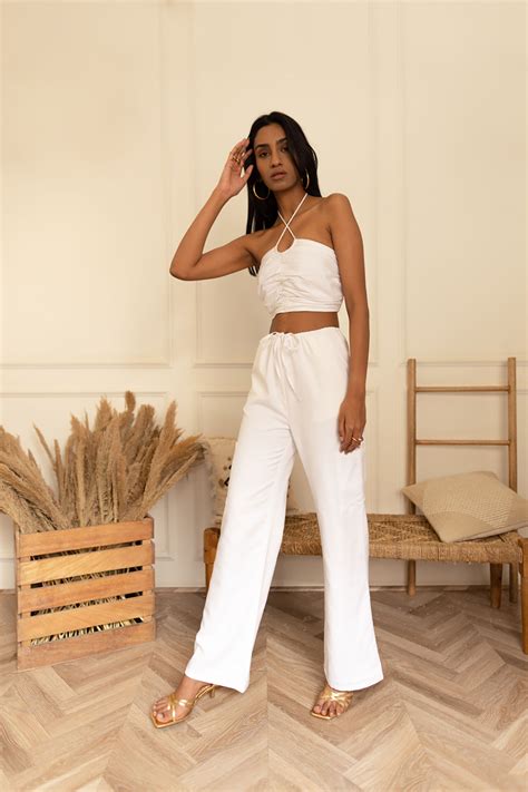 WHITE LINEN CARGO PANTS RFD