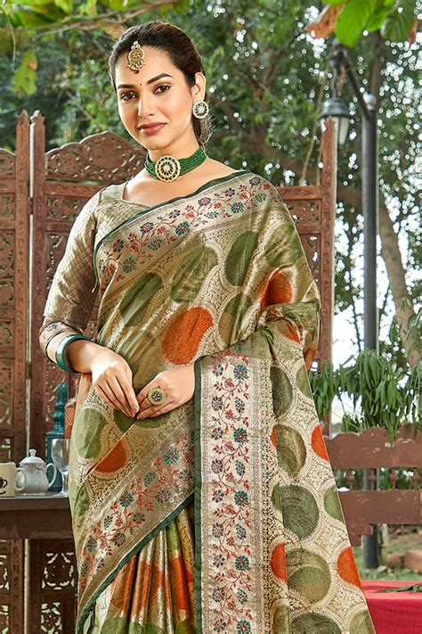 Buy Heena Green Organza Saree 76738 Online | Karagiri