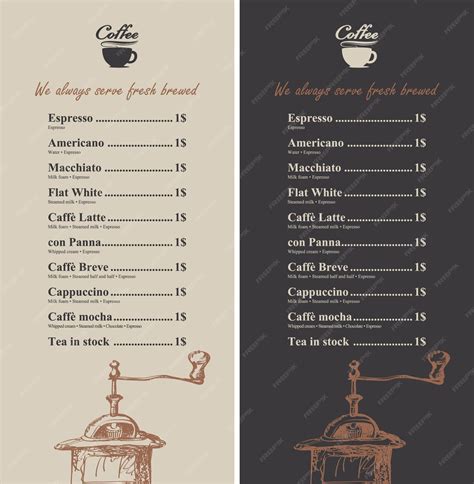 Premium Vector | Price list menu for coffee house with coffee grinder