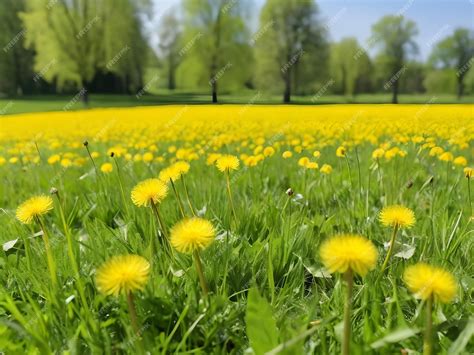 Premium Photo | A field of dandelions with a field of yellow flowers