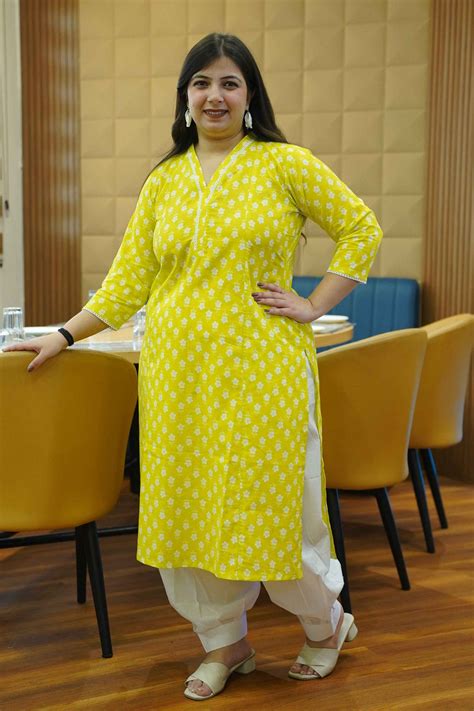 Lime Glow Block Cotton Kali Kurta - Apella