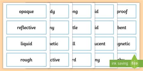 Material Property Word Cards