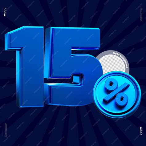 Premium PSD | 3d render number 15 percentage font blue