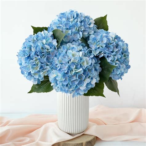 Amazon.com: SUMTIPHUN 4 Pcs Blue Hydrangeas Artificial Flowers, 20 ...