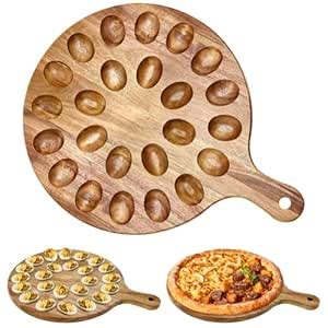 Deviled Egg Platter Acacia Wood Round Tray for Devilled Eggs Holder ...